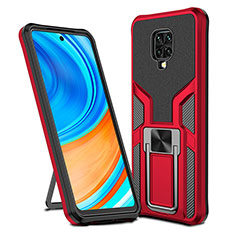 Silikon Hülle Handyhülle und Kunststoff Schutzhülle Hartschalen Tasche mit Magnetisch Fingerring Ständer ZL1 für Xiaomi Redmi Note 9 Pro Rot