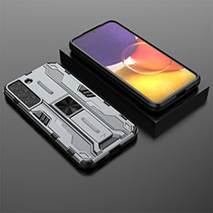 Silikon Hülle Handyhülle und Kunststoff Schutzhülle Hartschalen Tasche mit Magnetisch Ständer A01 für Samsung Galaxy S21 5G Grau