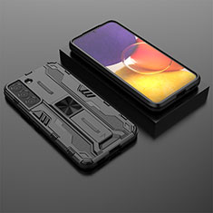 Silikon Hülle Handyhülle und Kunststoff Schutzhülle Hartschalen Tasche mit Magnetisch Ständer A01 für Samsung Galaxy S22 5G Schwarz