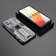 Silikon Hülle Handyhülle und Kunststoff Schutzhülle Hartschalen Tasche mit Magnetisch Ständer A01 für Vivo iQOO 8 5G Grau