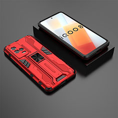 Silikon Hülle Handyhülle und Kunststoff Schutzhülle Hartschalen Tasche mit Magnetisch Ständer A01 für Vivo iQOO 8 5G Rot