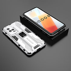 Silikon Hülle Handyhülle und Kunststoff Schutzhülle Hartschalen Tasche mit Magnetisch Ständer A01 für Vivo iQOO 8 5G Weiß