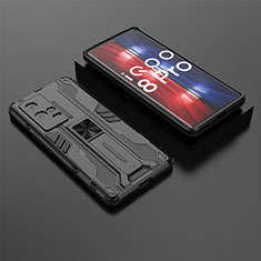 Silikon Hülle Handyhülle und Kunststoff Schutzhülle Hartschalen Tasche mit Magnetisch Ständer A01 für Vivo iQOO 8 Pro 5G Schwarz