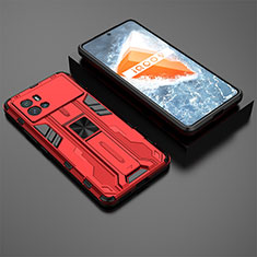 Silikon Hülle Handyhülle und Kunststoff Schutzhülle Hartschalen Tasche mit Magnetisch Ständer A01 für Vivo iQOO 9 Pro 5G Rot
