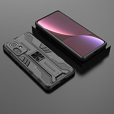 Silikon Hülle Handyhülle und Kunststoff Schutzhülle Hartschalen Tasche mit Magnetisch Ständer A01 für Xiaomi Mi 12 Pro 5G Schwarz
