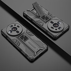 Silikon Hülle Handyhülle und Kunststoff Schutzhülle Hartschalen Tasche mit Magnetisch Ständer A01 für Xiaomi Mi 12S Ultra 5G Schwarz