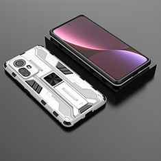 Silikon Hülle Handyhülle und Kunststoff Schutzhülle Hartschalen Tasche mit Magnetisch Ständer A01 für Xiaomi Mi 12X 5G Weiß