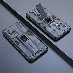 Silikon Hülle Handyhülle und Kunststoff Schutzhülle Hartschalen Tasche mit Magnetisch Ständer A02 für Vivo iQOO 8 5G Blau