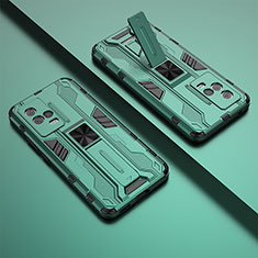 Silikon Hülle Handyhülle und Kunststoff Schutzhülle Hartschalen Tasche mit Magnetisch Ständer A02 für Vivo iQOO 8 5G Grün