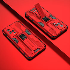 Silikon Hülle Handyhülle und Kunststoff Schutzhülle Hartschalen Tasche mit Magnetisch Ständer A02 für Vivo iQOO 8 5G Rot