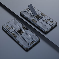 Silikon Hülle Handyhülle und Kunststoff Schutzhülle Hartschalen Tasche mit Magnetisch Ständer A02 für Vivo iQOO 8 Pro 5G Blau