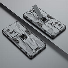 Silikon Hülle Handyhülle und Kunststoff Schutzhülle Hartschalen Tasche mit Magnetisch Ständer A02 für Vivo iQOO 8 Pro 5G Grau