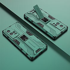 Silikon Hülle Handyhülle und Kunststoff Schutzhülle Hartschalen Tasche mit Magnetisch Ständer A02 für Vivo iQOO 8 Pro 5G Grün