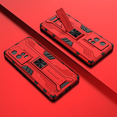 Silikon Hülle Handyhülle und Kunststoff Schutzhülle Hartschalen Tasche mit Magnetisch Ständer A02 für Vivo iQOO 8 Pro 5G Rot