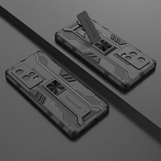 Silikon Hülle Handyhülle und Kunststoff Schutzhülle Hartschalen Tasche mit Magnetisch Ständer A02 für Vivo iQOO 8 Pro 5G Schwarz