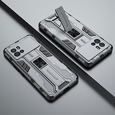Silikon Hülle Handyhülle und Kunststoff Schutzhülle Hartschalen Tasche mit Magnetisch Ständer A02 für Vivo iQOO 9 5G Grau