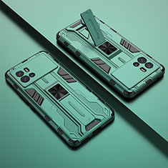 Silikon Hülle Handyhülle und Kunststoff Schutzhülle Hartschalen Tasche mit Magnetisch Ständer A02 für Vivo iQOO 9 5G Grün