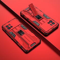 Silikon Hülle Handyhülle und Kunststoff Schutzhülle Hartschalen Tasche mit Magnetisch Ständer A02 für Vivo iQOO 9 5G Rot