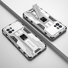 Silikon Hülle Handyhülle und Kunststoff Schutzhülle Hartschalen Tasche mit Magnetisch Ständer A02 für Vivo iQOO 9 5G Weiß