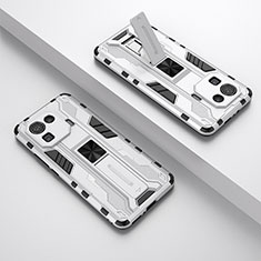 Silikon Hülle Handyhülle und Kunststoff Schutzhülle Hartschalen Tasche mit Magnetisch Ständer A02 für Xiaomi Mi 11 Pro 5G Weiß