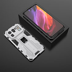 Silikon Hülle Handyhülle und Kunststoff Schutzhülle Hartschalen Tasche mit Magnetisch Ständer A02 für Xiaomi Mi 11 Ultra 5G Weiß