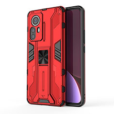 Silikon Hülle Handyhülle und Kunststoff Schutzhülle Hartschalen Tasche mit Magnetisch Ständer A02 für Xiaomi Mi 12 5G Rot