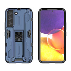 Silikon Hülle Handyhülle und Kunststoff Schutzhülle Hartschalen Tasche mit Magnetisch Ständer A03 für Samsung Galaxy S22 5G Blau