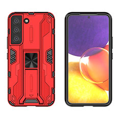 Silikon Hülle Handyhülle und Kunststoff Schutzhülle Hartschalen Tasche mit Magnetisch Ständer A03 für Samsung Galaxy S22 5G Rot