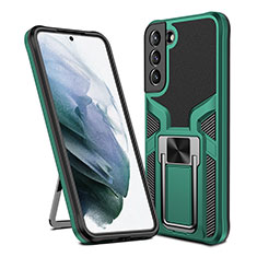 Silikon Hülle Handyhülle und Kunststoff Schutzhülle Hartschalen Tasche mit Magnetisch Ständer A05 für Samsung Galaxy S21 5G Grün