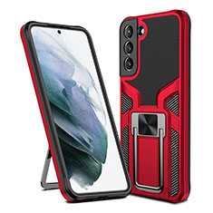 Silikon Hülle Handyhülle und Kunststoff Schutzhülle Hartschalen Tasche mit Magnetisch Ständer A05 für Samsung Galaxy S21 5G Rot