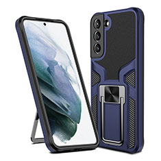 Silikon Hülle Handyhülle und Kunststoff Schutzhülle Hartschalen Tasche mit Magnetisch Ständer A05 für Samsung Galaxy S21 FE 5G Blau