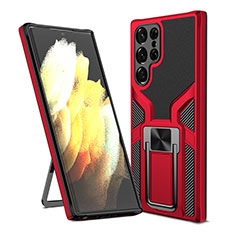 Silikon Hülle Handyhülle und Kunststoff Schutzhülle Hartschalen Tasche mit Magnetisch Ständer A05 für Samsung Galaxy S22 Ultra 5G Rot