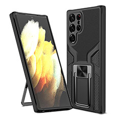 Silikon Hülle Handyhülle und Kunststoff Schutzhülle Hartschalen Tasche mit Magnetisch Ständer A05 für Samsung Galaxy S22 Ultra 5G Schwarz