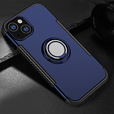 Silikon Hülle Handyhülle und Kunststoff Schutzhülle Hartschalen Tasche mit Magnetisch Ständer A08 für Apple iPhone 13 Mini Blau