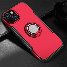 Silikon Hülle Handyhülle und Kunststoff Schutzhülle Hartschalen Tasche mit Magnetisch Ständer A08 für Apple iPhone 13 Mini Rot