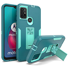 Silikon Hülle Handyhülle und Kunststoff Schutzhülle Hartschalen Tasche mit Magnetisch Ständer für Motorola Moto G10 Grün