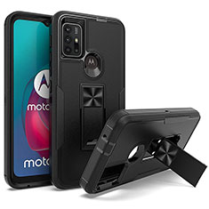 Silikon Hülle Handyhülle und Kunststoff Schutzhülle Hartschalen Tasche mit Magnetisch Ständer für Motorola Moto G10 Power Schwarz