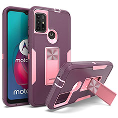 Silikon Hülle Handyhülle und Kunststoff Schutzhülle Hartschalen Tasche mit Magnetisch Ständer für Motorola Moto G10 Violett