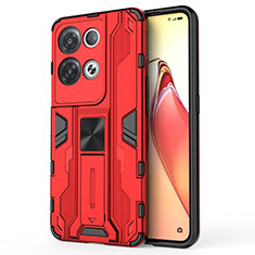 Silikon Hülle Handyhülle und Kunststoff Schutzhülle Hartschalen Tasche mit Magnetisch Ständer für Oppo Reno8 Pro 5G Rot