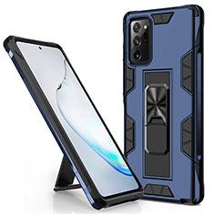 Silikon Hülle Handyhülle und Kunststoff Schutzhülle Hartschalen Tasche mit Magnetisch Ständer für Samsung Galaxy Note 20 5G Blau