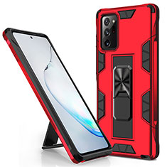 Silikon Hülle Handyhülle und Kunststoff Schutzhülle Hartschalen Tasche mit Magnetisch Ständer für Samsung Galaxy Note 20 5G Rot
