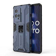 Silikon Hülle Handyhülle und Kunststoff Schutzhülle Hartschalen Tasche mit Magnetisch Ständer für Vivo iQOO 8 Pro 5G Blau