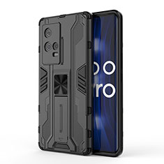 Silikon Hülle Handyhülle und Kunststoff Schutzhülle Hartschalen Tasche mit Magnetisch Ständer für Vivo iQOO 8 Pro 5G Schwarz
