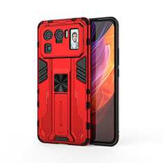 Silikon Hülle Handyhülle und Kunststoff Schutzhülle Hartschalen Tasche mit Magnetisch Ständer für Xiaomi Mi 11 Ultra 5G Rot