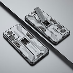 Silikon Hülle Handyhülle und Kunststoff Schutzhülle Hartschalen Tasche mit Magnetisch Ständer für Xiaomi Mi 12 5G Grau