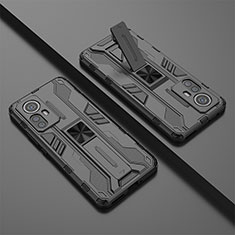 Silikon Hülle Handyhülle und Kunststoff Schutzhülle Hartschalen Tasche mit Magnetisch Ständer für Xiaomi Mi 12 5G Schwarz
