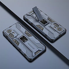 Silikon Hülle Handyhülle und Kunststoff Schutzhülle Hartschalen Tasche mit Magnetisch Ständer für Xiaomi Mi 12 Lite 5G Blau