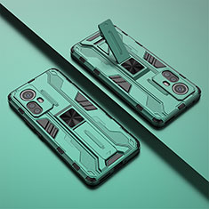 Silikon Hülle Handyhülle und Kunststoff Schutzhülle Hartschalen Tasche mit Magnetisch Ständer für Xiaomi Mi 12 Pro 5G Grün