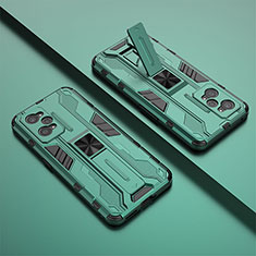 Silikon Hülle Handyhülle und Kunststoff Schutzhülle Hartschalen Tasche mit Magnetisch Ständer KC1 für Realme GT Neo 3T 5G Grün