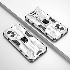 Silikon Hülle Handyhülle und Kunststoff Schutzhülle Hartschalen Tasche mit Magnetisch Ständer KC1 für Realme GT Neo 3T 5G Silber
